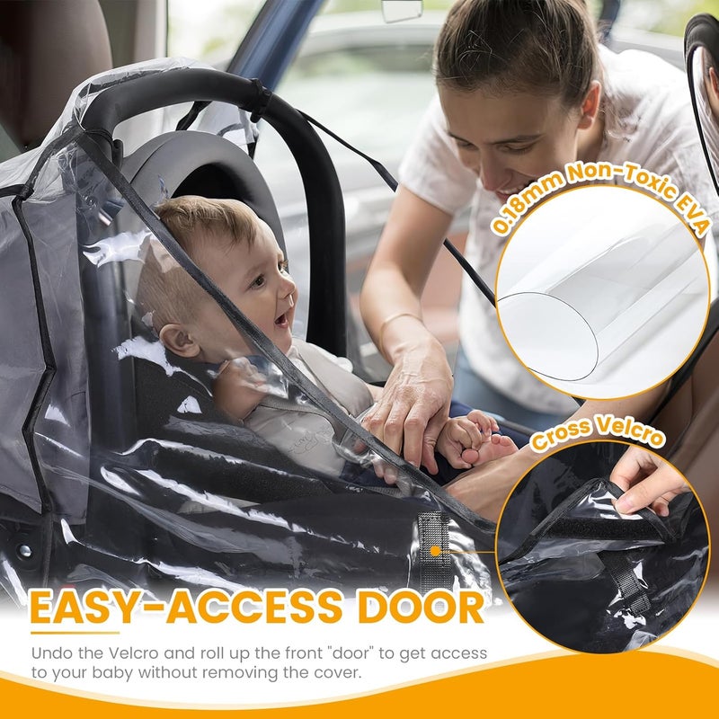 IvyWind Car Seat Rain Cover Universal, Food Grade EVA, Waterproof Weather Shield for Infant Car Seat with Storage Bag, Baby Car Seat Stroller Rain Cover Features Side Ventilation, Quick-Access Roll-Up Door - Image 2